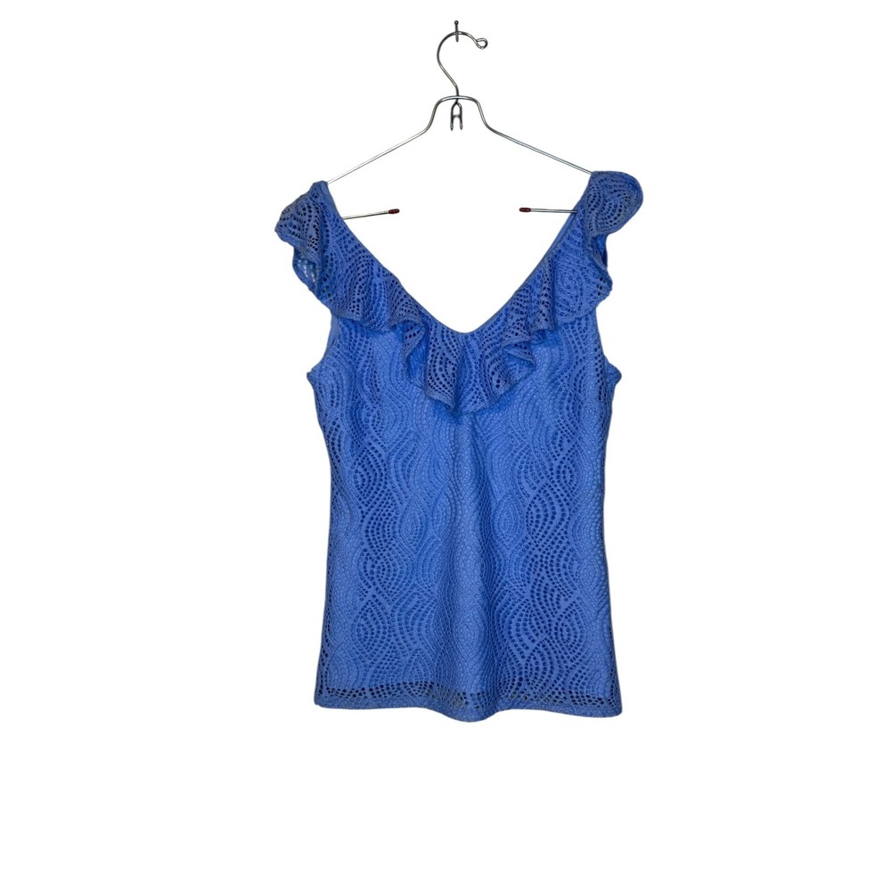 Lilly Pulitzer Women's Tank Top Alessa Lace Ruffled Flowing Leaf Lined Blue XS